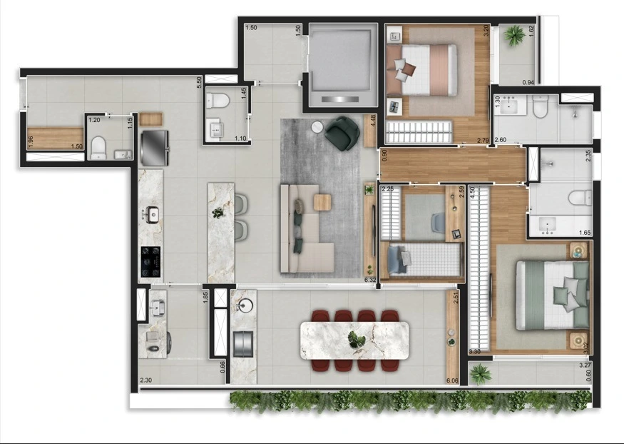 2 suítes - Sala Ampliada - 123.05m²