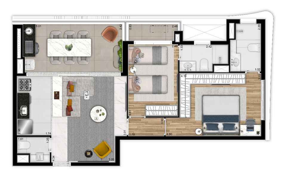 2 suítes 80m²