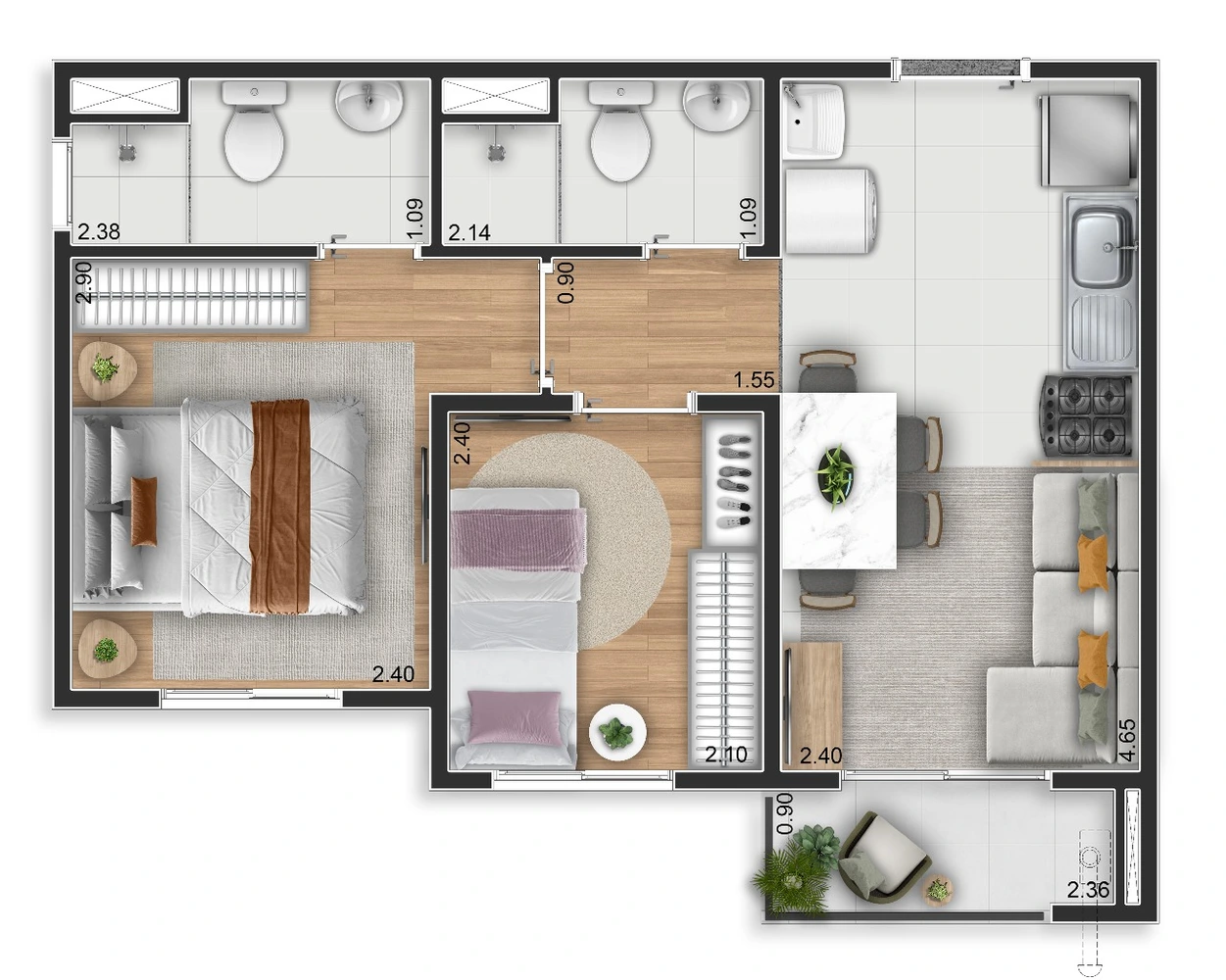 Planta oficial 37m² do empreendimento Elev Ipiranga, em Ipiranga