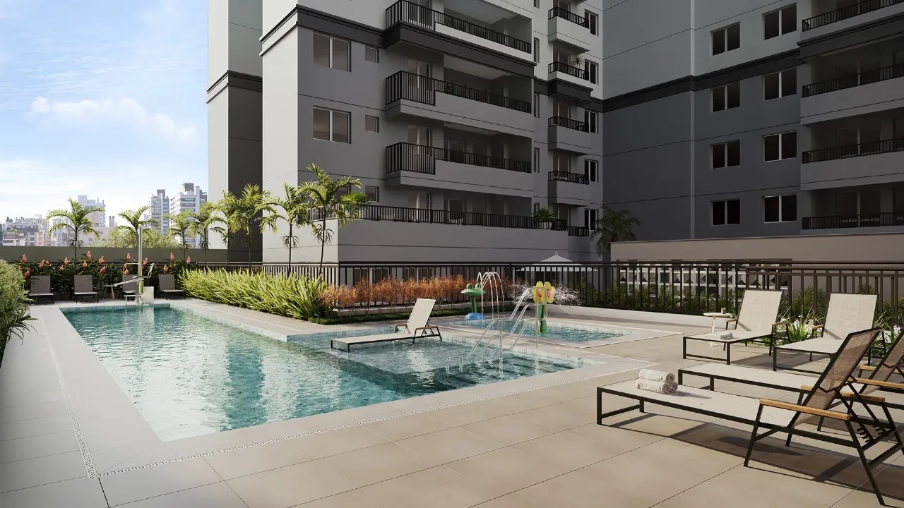 Piscina adulto e infantil do empreendimento Side Sacomã, em Ipiranga