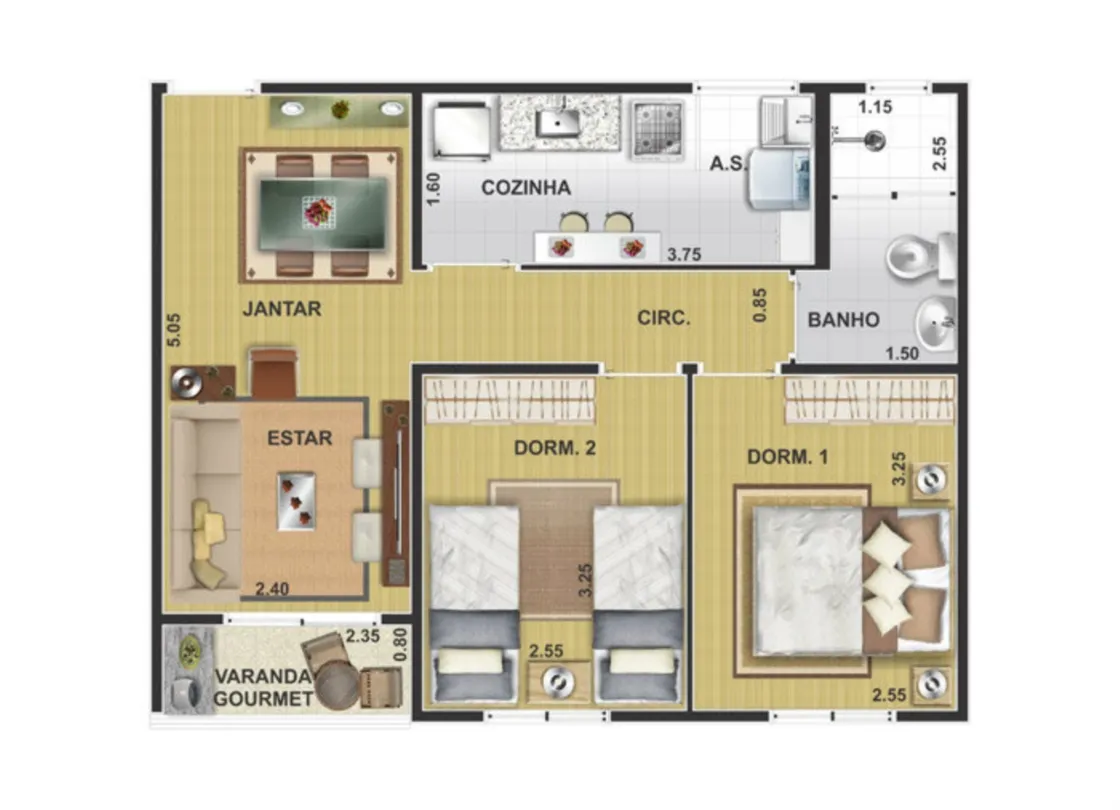 2 dorms - 50m²