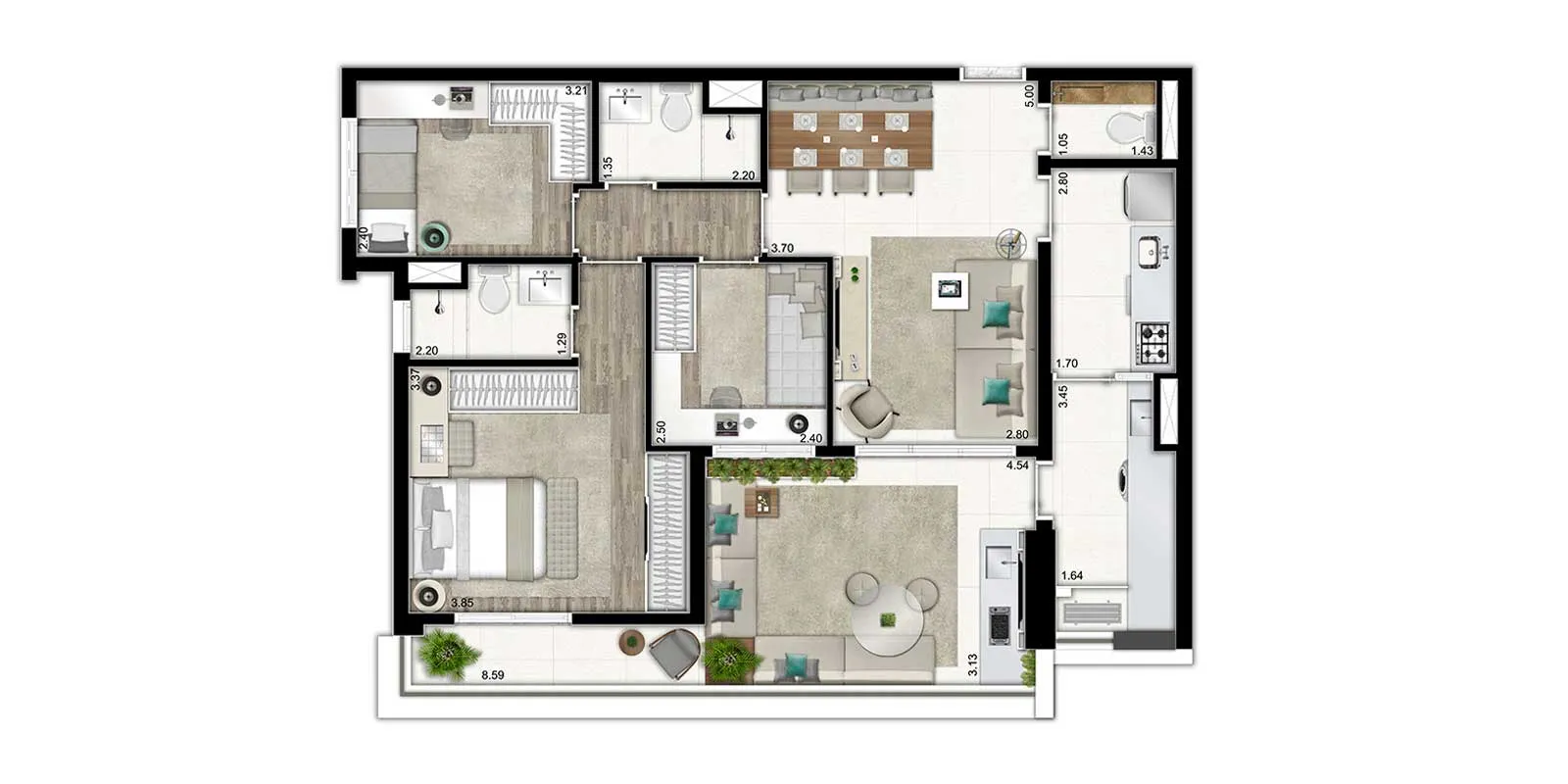 95m² - 3 dorms